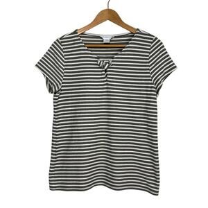 Liz Claiborne Women’s Size Large Gray Striped Keyhole Bow Textured Knit Top